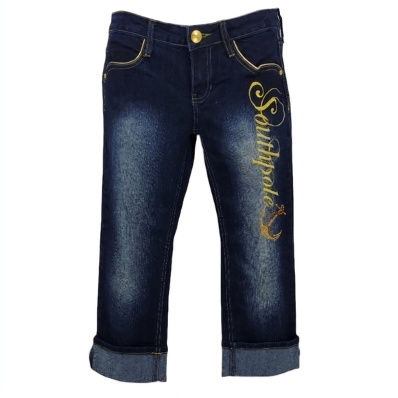 SOUTH POLE Capri Jeans Cuffed Rhinestones Metallic Dark Wash Denim Size 3 - Picture 1 of 10